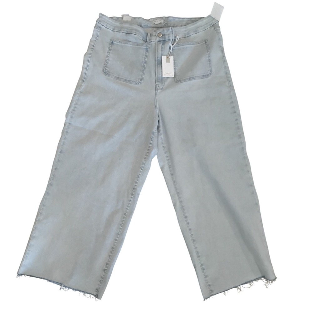 Good American Good Waist Palazzo Jeans Wide Leg Cropped Raw Hem Size 24 Plus G16